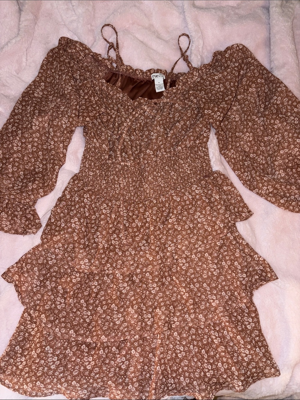 Rue21 Rust Brown Floral Off-Shoulder Tiered Mini Dress